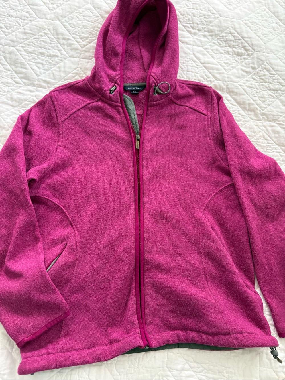 Lands' End Women's Fuchsia Hooded Sweater Jacket